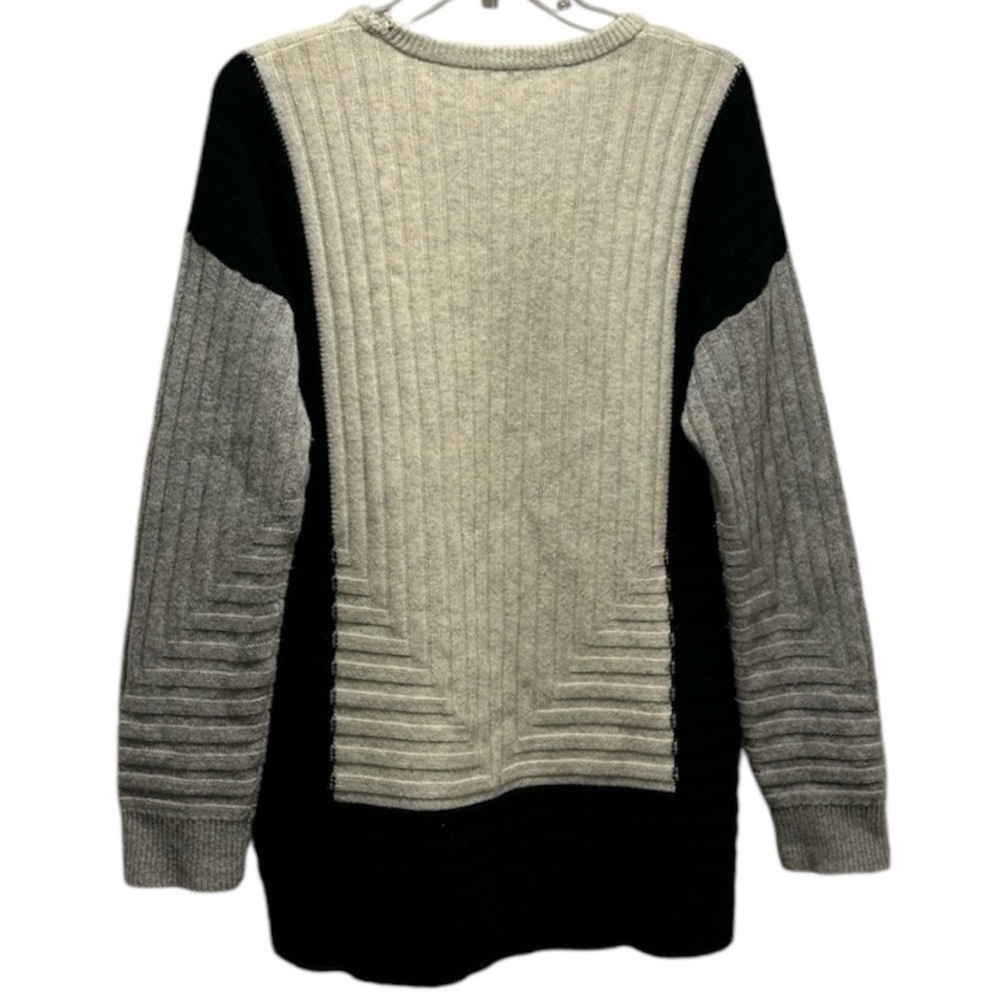 Vintage Vince Colorblock Intarsia Crew Sweater Heather Black Steel Wool Cashmere - Picture 3 of 12